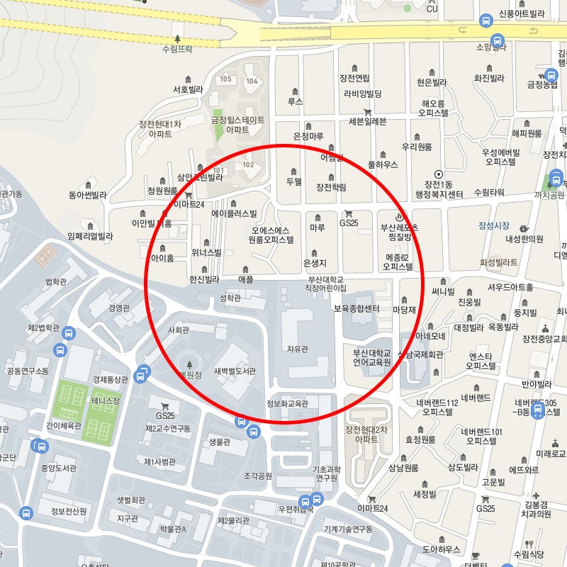 부산 금정구 장전동(부산대 인근) 월주차 안내