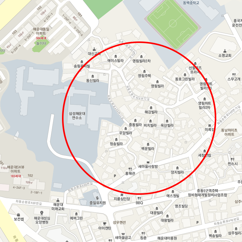 부산 해운대구 중동(삼성해운대연구소,동백중학교) 근처 월주차 안내