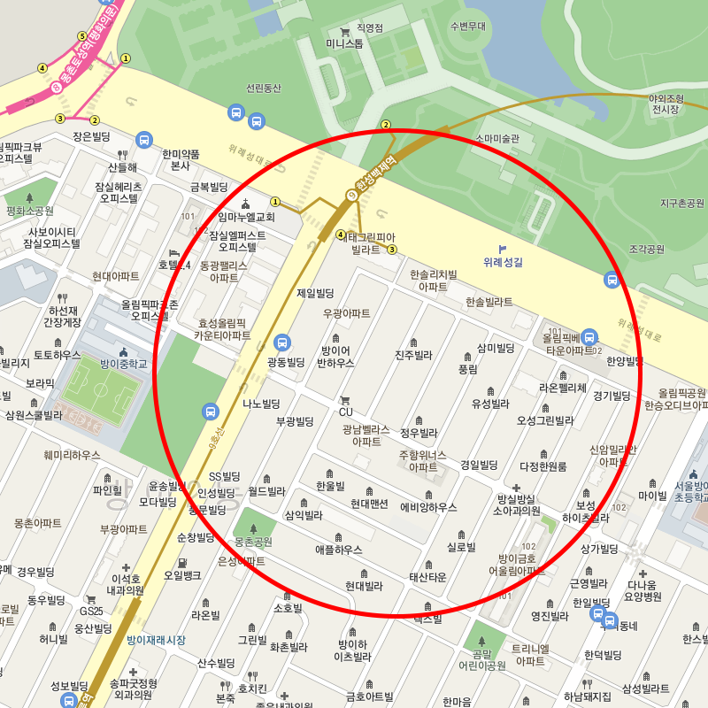 서울 송파구 방이동(한성백제역) 월주차 안내