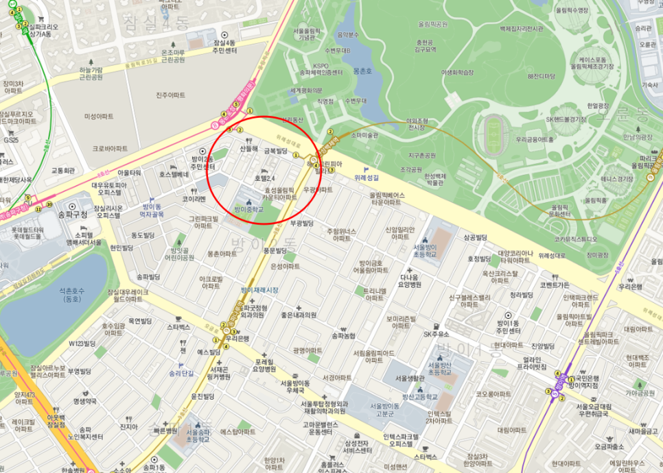 서울 송파구 방이동(한성백제역,방이중)근처 월주차 안내