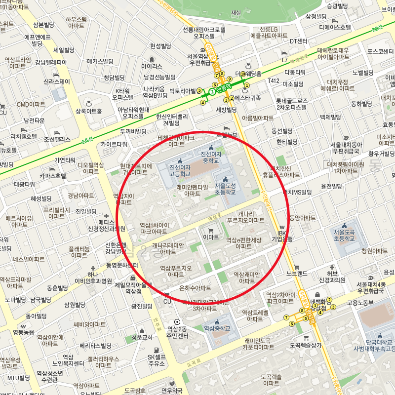 서울 강남구 역삼동(이마트 역삼점,한티역) 부근 월주차 안내