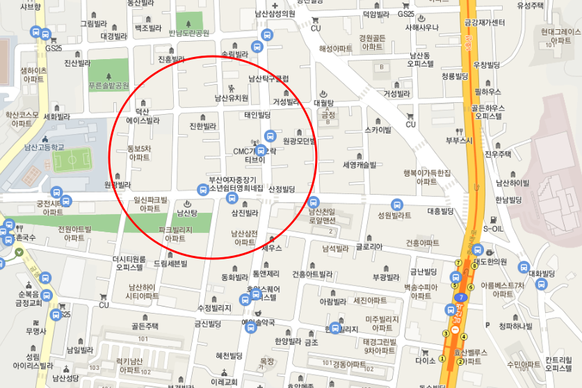 부산 금정구 남산동 월주차 안내