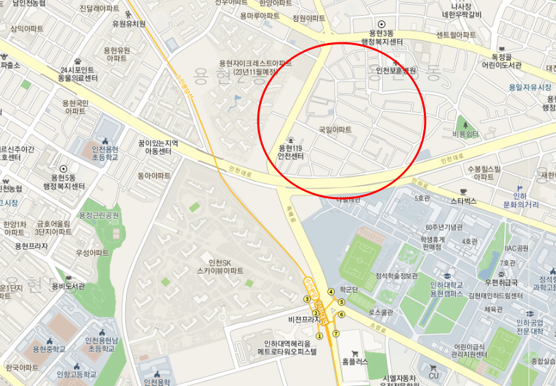 인천 미추홀구 용현동(인하대역) 월주차 안내
