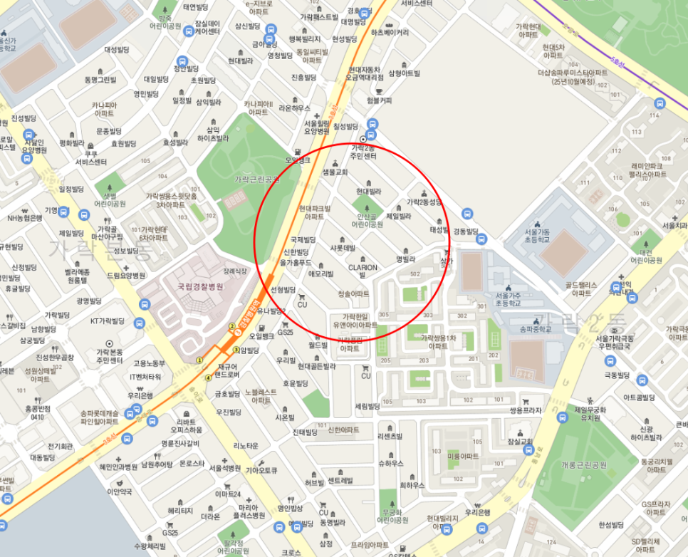 경찰병원역 월주차_ 3번 출구 걸어서 8분 거리
