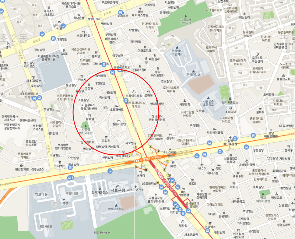 양재역월주차-1,2번 출구 도보 5분 거리