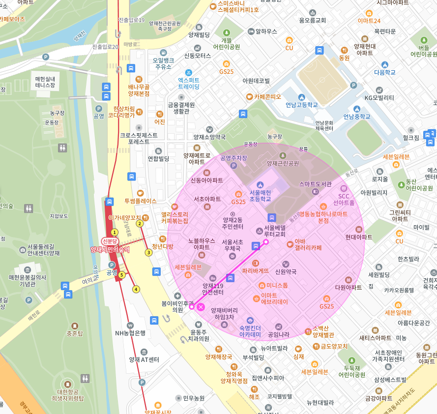 양재근린공원 인근 주차장 | 월주차 정기권 | 서초구 양재동 양재시민의숲역