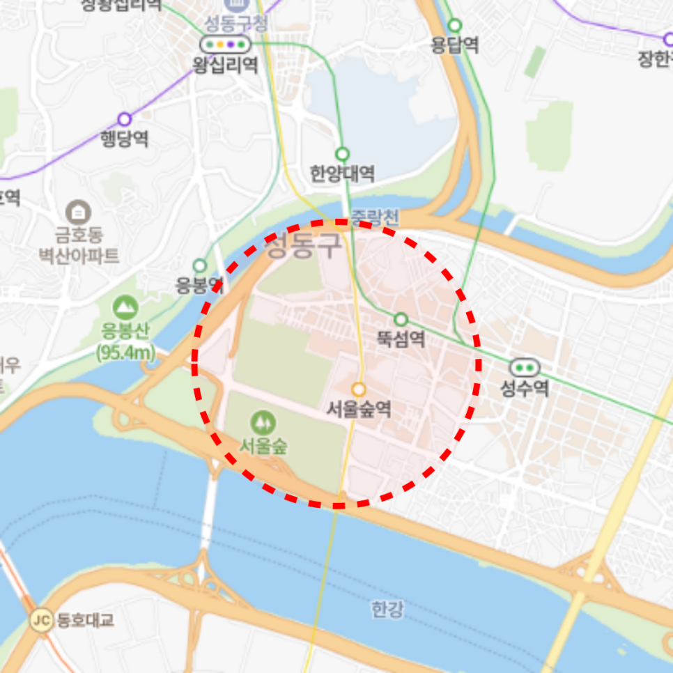 성수동 월주차 목적지 주변 가능 지역 확인하기