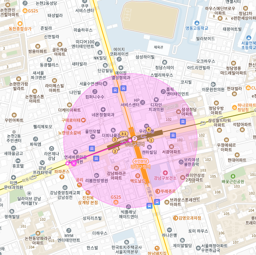 강남구청역 월주차 3번 출구 근처 도보 2분 거리 주차장