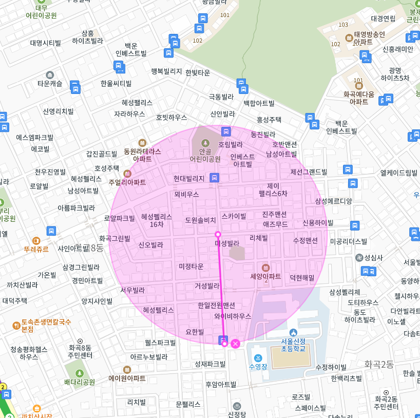 화곡동 월주차 신정초등학교와 안골어린이공원 사이 주차장 자리 안내