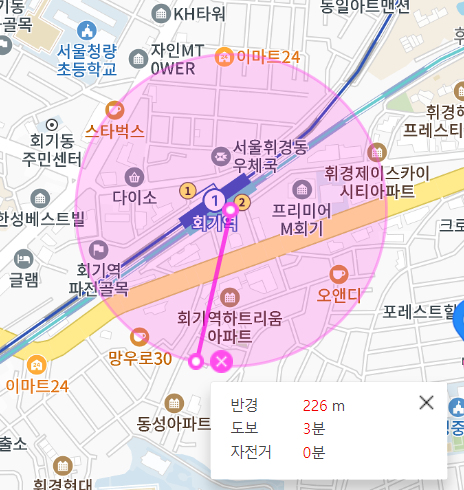 회기역 월주차 2번 출구 인근 가까운 곳