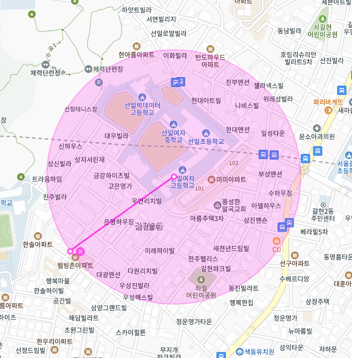 갈현동 월주차, 선일여자고등학교 인근 도보 5분 거리