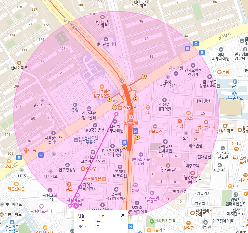 압구정 월주차, 압구정역 5번 출구 근처 전일제 단일 주차장