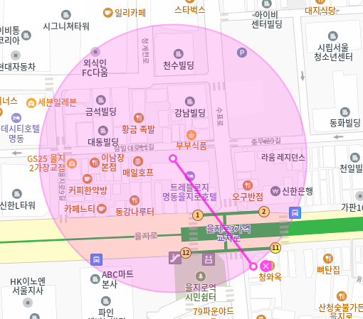 을지로 3가역 월주차 1번 출구 인근 가까워요