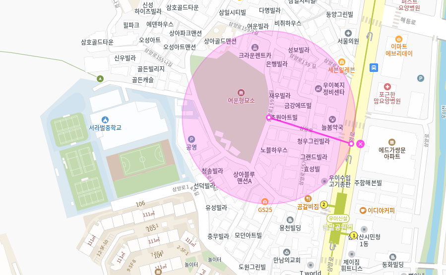우이동 월주차_서라벌중학교 인근의 월주차장 안내