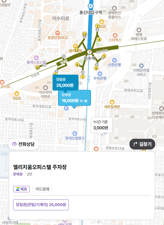 이수역 주차장 남성시장 근처 꼼장어 맛집 저렴한 주차장 할인권 정보
