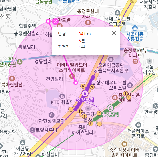 충현동 월주차 충정로역 8번 출구 주변
