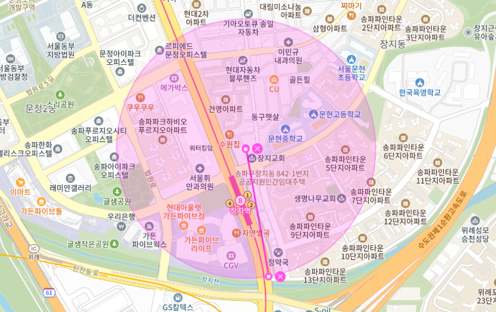 장지역 월주차 _ 장지역 1번 출구에서 나오자마자 있는 주차장