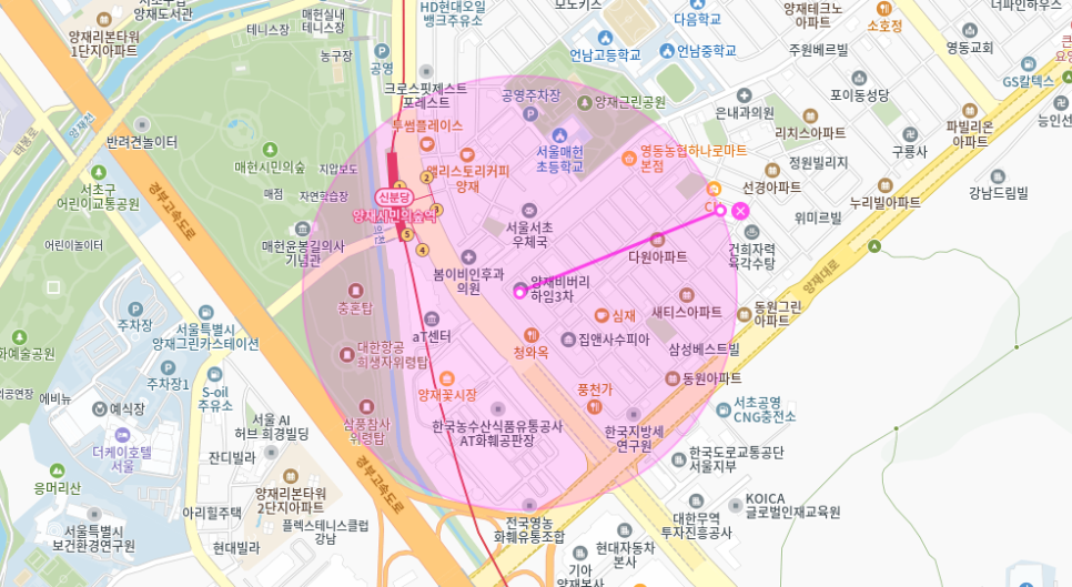 양재시민의숲역 월주차 _ 3번 출구에서 3분 걸리는 주차장