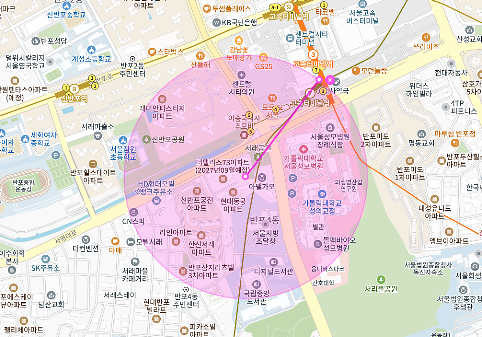 고속터미널역 월주차 _ 5번 출구와 서울가톨릭대학교 서울성모병원 옆에 차량 제한 없는 월주차장