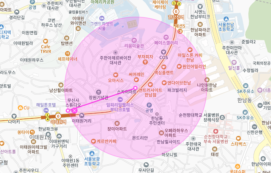 한남동 월주차 _ 이태원역과 한강진역 모두 5분 걸리는 월주차장