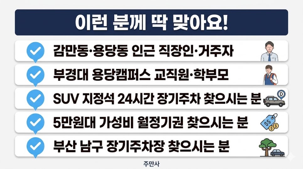 감만동 월주차 | 부경대 용당캠퍼스 인근 주차장, SUV 가능한 24시간 지정석 월 5만원대 선착순