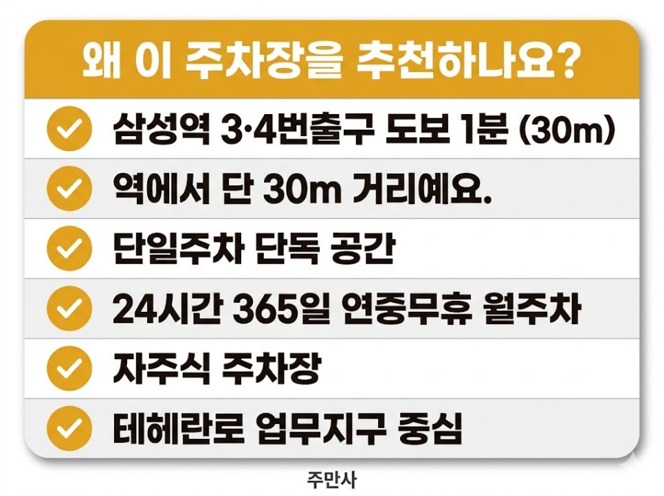 삼성역 월주차 | 테헤란로 3번출구 30m 주차장, 강남 직장인 언제 마감될지 몰라요