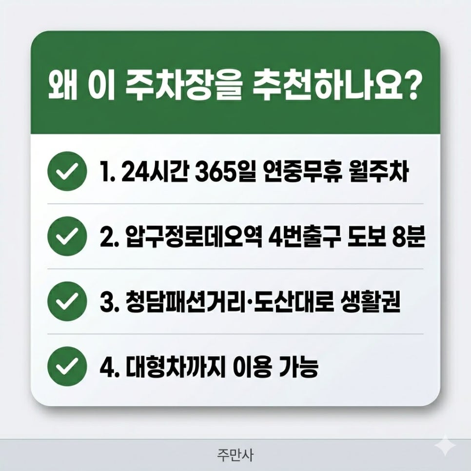 압구정로데오역 월주차 | 청담 패션거리 인근 주차장, 강남 장기주차 가격 고민이라면 확인하세요