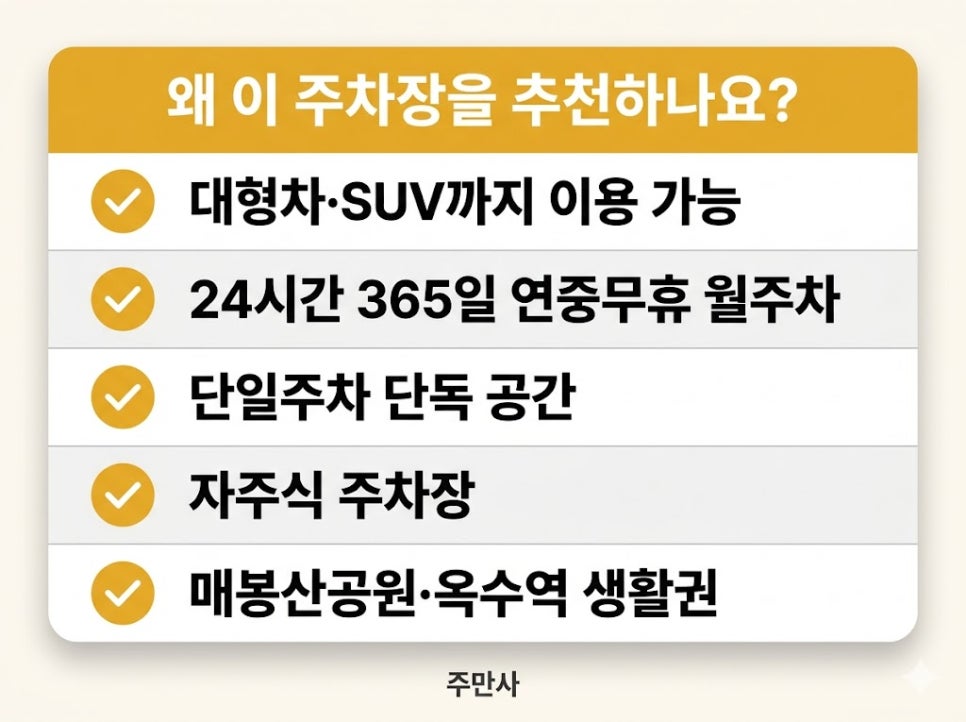 옥수역 월주차 | 매봉산공원 인근 주차장, 대형차·SUV 24시간 월정기권 선착순 안내