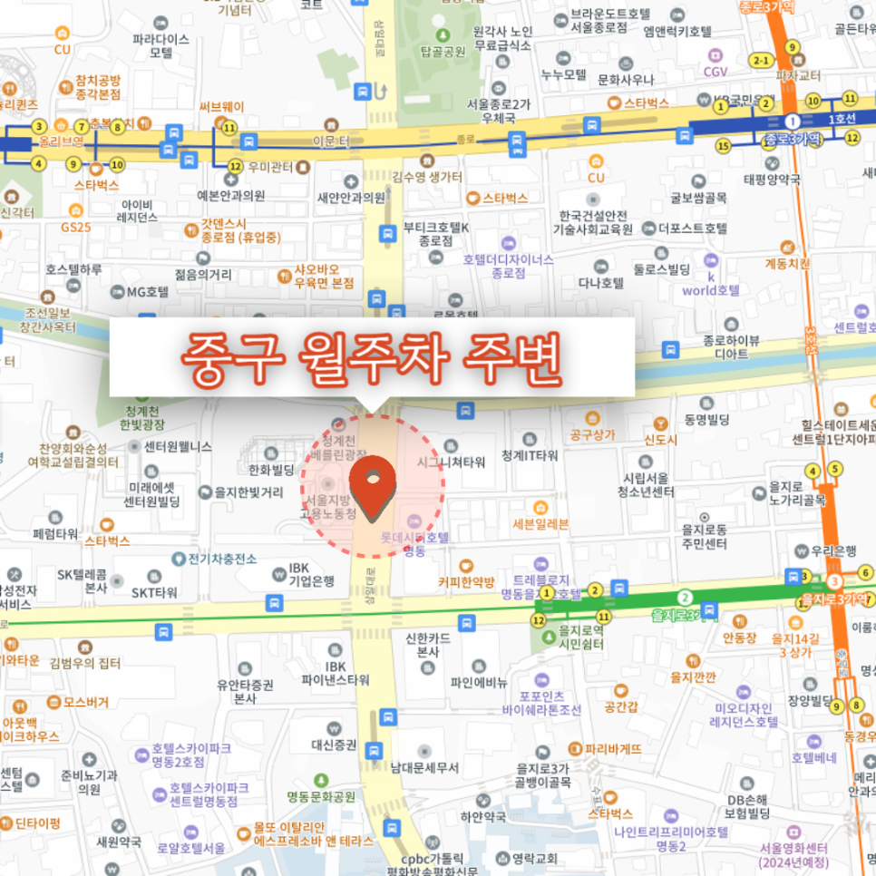서울지방 고용노동청 / 중구 월주차 / 을지로3가역 / 장교동 / 주만사
