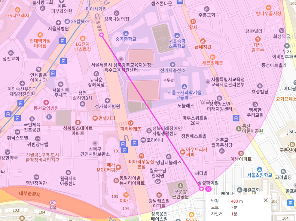미아사거리 월주차 모랫말 근린공원 인근 추천 자리