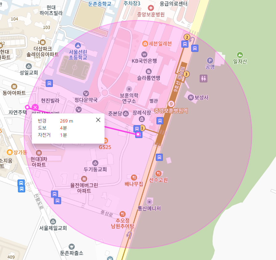 중앙보훈병원역 1번 출구 인근 둔촌동 월주차