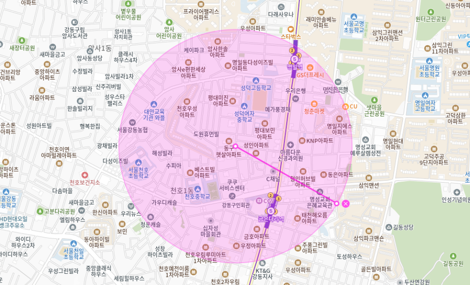 명일역 월주차_ 굽은다리역과 명일역 사이에 위치한 주차장