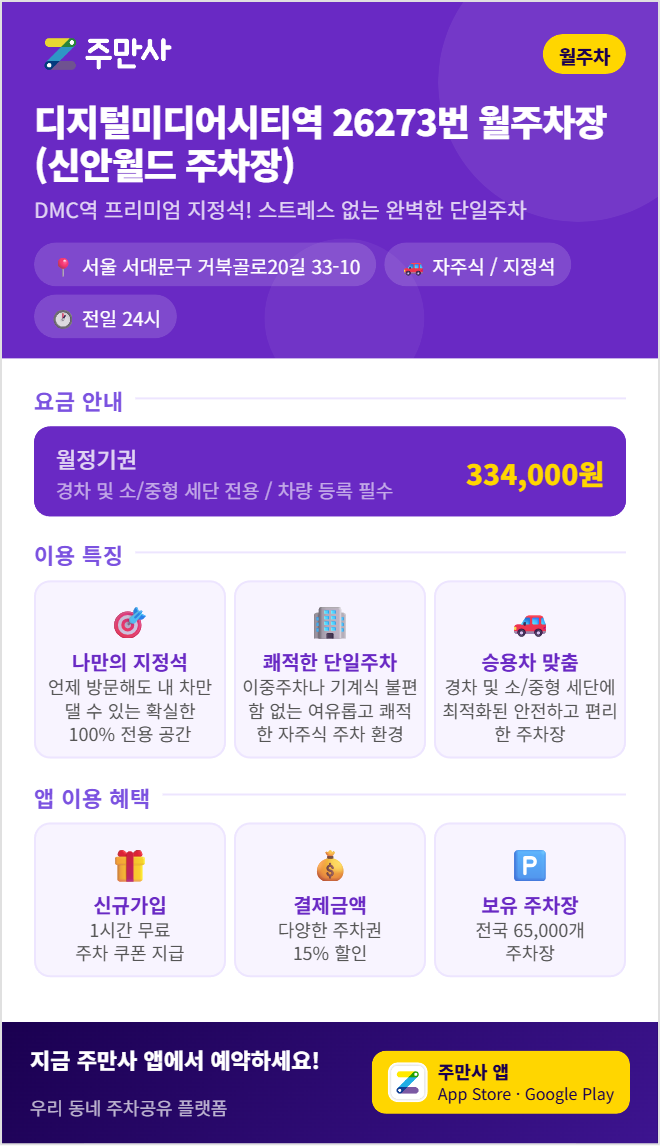 디지털미디어시티역 월주차, 매일 빈자리 찾기 힘든 차주를 위한 선택
