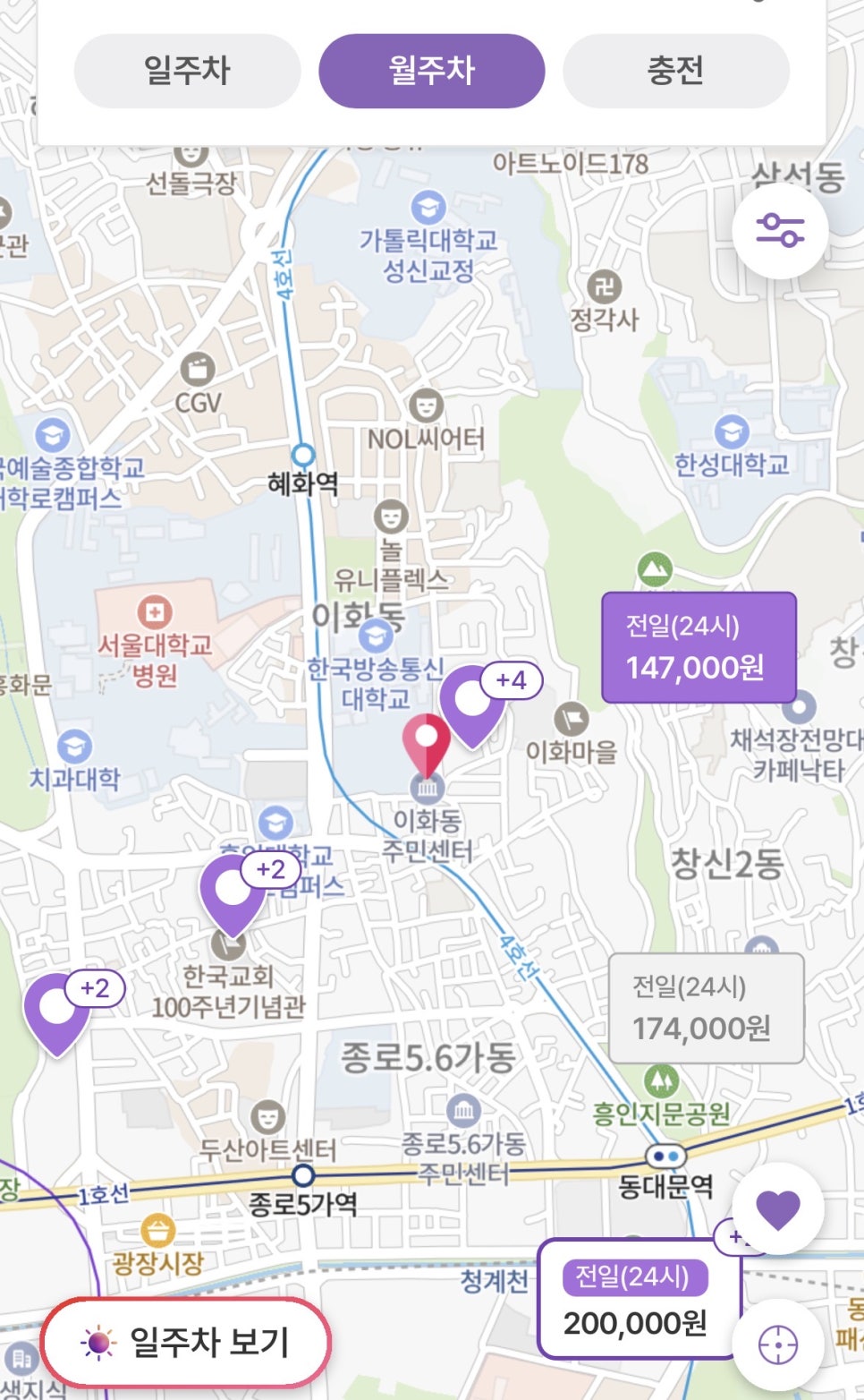 이화동, 대학로, 혜화역,  동대문역 월주차 모음! 인근 직장인/거주자 강력 추천 주만사 월주차장