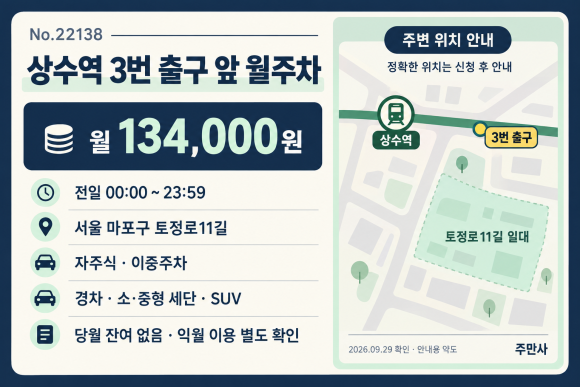 [상수역 월주차] 마포구 가성비 주차장 4곳·5개 상품 비교 (야간 5만 / 전일권 13.4만 원부터)