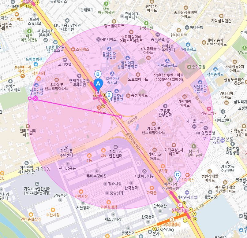 송파역  월주차/가락시장 도보 5분