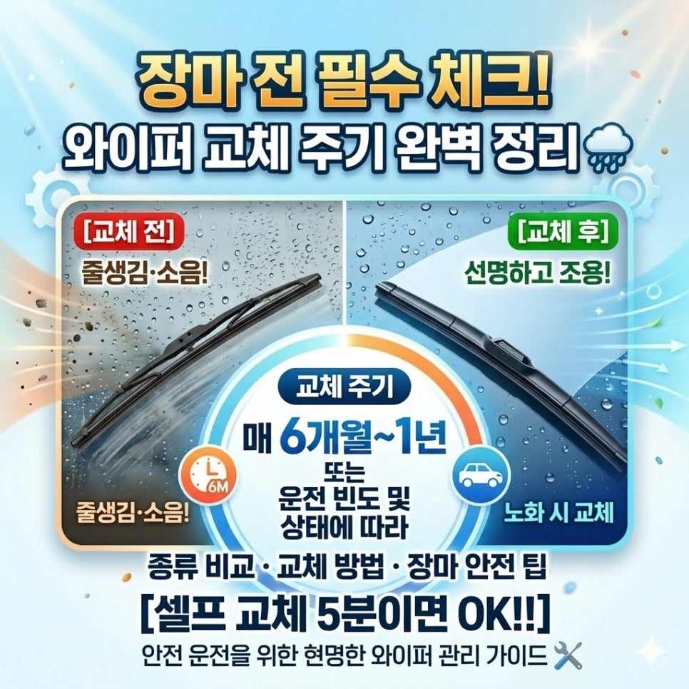 와이퍼 교체 주기·방법 | 장마철 앞두고 와이퍼 점검하셨나요? 대표 이미지