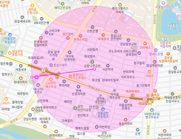 삼전동 월주차_2번 출구 도보 4분 거리 단일주차장