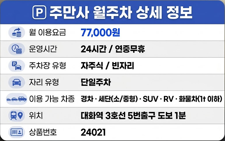 대화역 월주차 | 월 7만원대 5번출구 도보 1분 주차장, RV·화물차 언제 마감될지 몰라요
