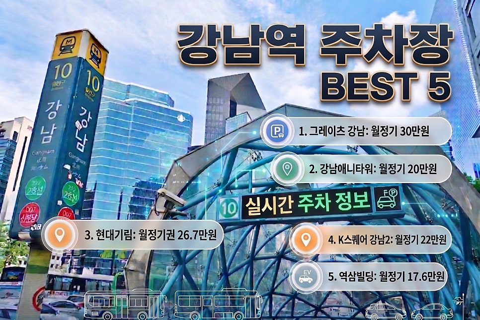 강남역 인근 주차장 요금 비교, 저렴한 당일권 및 월 정기권 추천 베스트 5 대표 이미지