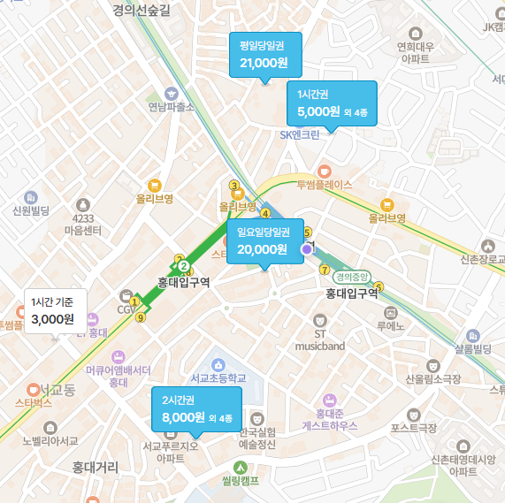 홍대 주차장 할인권, 경의선숲길 인근 저렴한 당일권 주차장 추천 대표 이미지