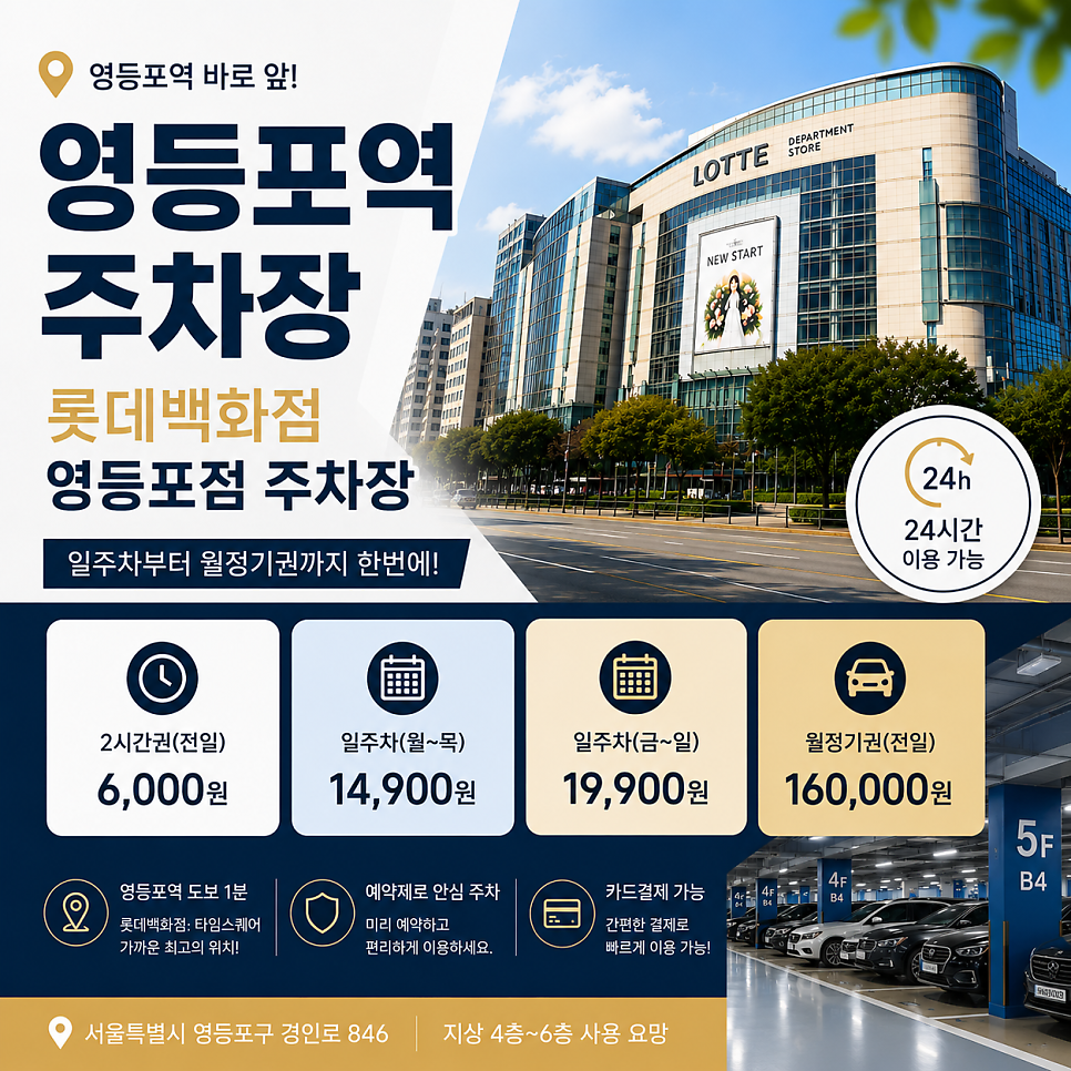 영등포역 주차장 찾는다면? 롯데백화점 영등포점 주차장 일주차·월주차 안내 대표 이미지
