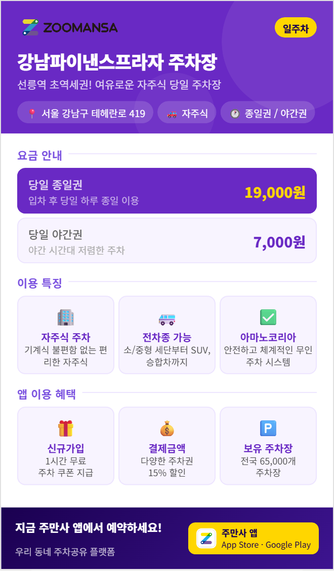 선릉역 주차장 평일·주말 주차권 11,500원부터 | 선릉역 코앞에 숨은 가성비 주차장 명당을 찾아보자