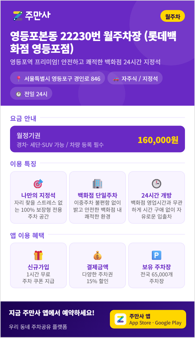 영등포본동 월주차, 영등포 상권 근무자를 위한 24시 월주차장