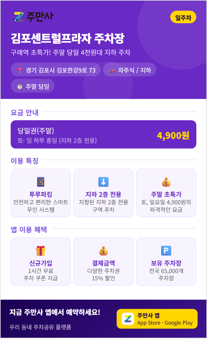 구래역 주차장 평일 종일 4,000원 & 주말 4,900원부터 김포 한강신도시 최고 가성비 주차장 BEST 4
