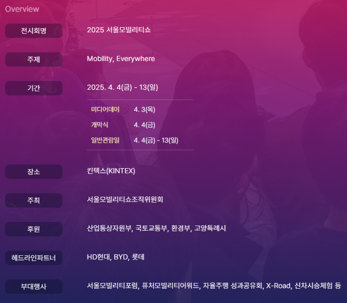 2025 서울 모빌리티쇼(서울 모터쇼) 일정과 정보 공유