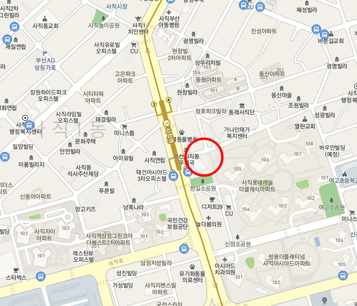 부산 동래구 사직동(사직역 2번출구 도보1분) 안내