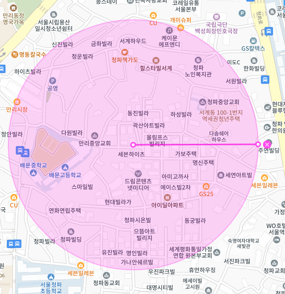 서울 용산구 청파동1가 | 월주차 정기권 | 전일제 | 배문고등학교 인근 주차장