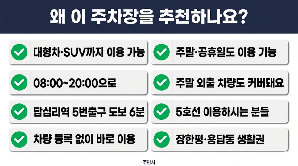 용답동 월주차 | 답십리역 도보 6분 주차장, 대형차·SUV 까지 되는 장기주차 안내